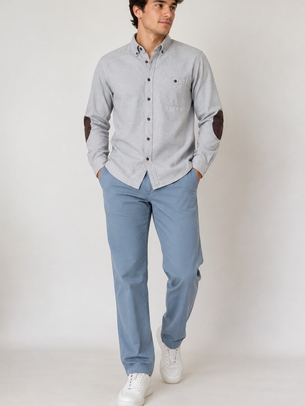 J.Crew XL Elbow Patch Button Down Shirt Gray 100% Cotton Heritage Preppy